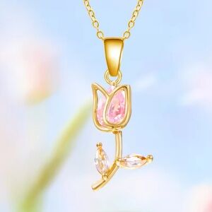 Gold Filled Pink Cubic Zirconia Tulip Necklace